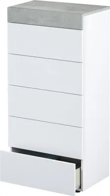 Image de Armo - Commode, 61x40x118h cm Blanc, 5 Tiroirs