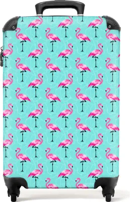 Obrázek produktu pro NoBoringSuitcases.com® Kufr Příruční zavazadlo Trolley Rolling suitcase Malý cestovní kufr na 4 kolečkách - Flamingo - Girl - Child - Blue - Design - Cabin Size < 55x40x23 cm & 55x40x20 cm - Foto kufr - Cabin suitcase - Board luggagePříruční zavazadlo Kufr 55x35x20 cm, 36L,