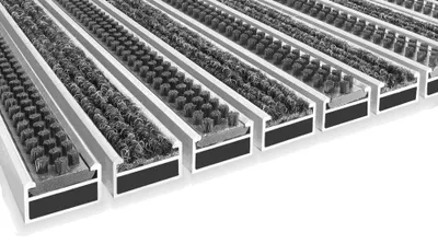 Produktbild von Eingangsmatte mit Rips/Bürste | 100 x 80cm | Höhe: 17 mm | Farbe: anthrazit | V2A Rahmen