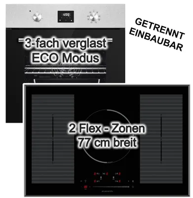 Produktbild von Herdset PKM Einbaubackofen Umluft 8 Funktionen + Wolkenstein Induktionskochfeld 77cm Doppel Flexzonen Touch Control