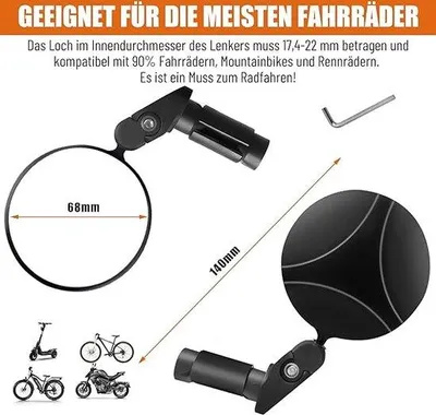 Produktbild von Famanu Fahrradrückspiegel - Robust, Universell Einstellbar, 6,8 cm