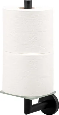 Produktbild von bremermann Bad-Serie PIAZZA BLACK - Toilettenpapierhalter mit Glasboden, aus Glas und Edelstahl matt schwarz