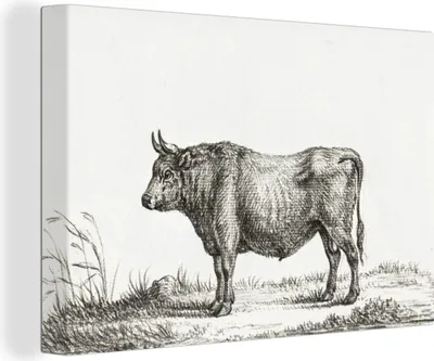 Produktbild von OneMillionCanvasses® - Leinwandbilder - 140x90 cm, Stehender Stier - Gemälde von Jean Bernard, Wandbilder Kunstdruck Wanddekoration