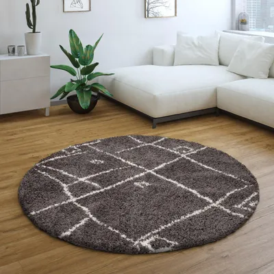 Produktbild von Teppich Rund Wohnzimmer Hochflor Shaggy Skandinavisch Flauschig Modern Grösse 200 cm Rund