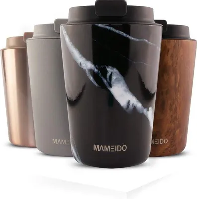 Produktbild von Famanu Thermobecher 350 ml, 470 ml & 700 ml - dichte Kaffeetasse aus Edelstahl, doppelwandig isoliert, auslaufsicher - für Kaffee & Tee (Schwarz)