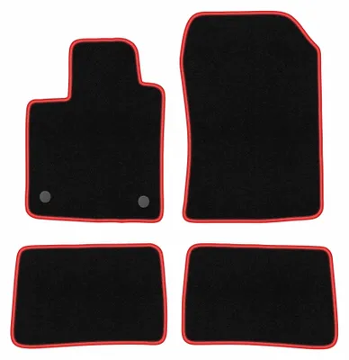 Produktbild von Velours-Fußmatten für Renault Twingo II 2007-2014 (Schrägheck) – 4-tlg, Schwarz/Rot, passgenau – Wielganizator CARLUX