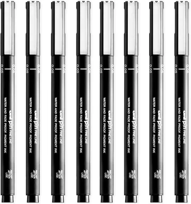 Productafbeelding van uni Pin Fineliner pennen - Set van 8 - Zwarte inkt - 0,05 mm