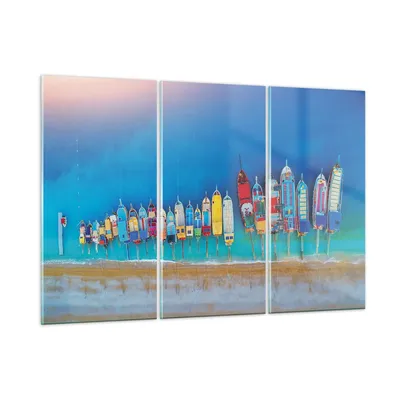 Produktbild von Bilder auf glas - 3 Teile - Schiffe Strand Perspektive - 165x110cm - Glasbilder - Wandbilder - Bilder - Wanddekoration aus Glas - Glas Bilder - Wandbild auf Glas - GCE165x110-4415