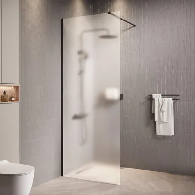 Obrázok produktu pre Badplaats Sprchová Zástena Florida 80 x 200 cm - Čierna - Walk-In Sprchový Kút 8 mm s Mliečnym Sklom