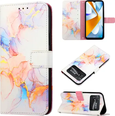 Produktbild von Xiaomi Poco M4 Pro 4G Hülle, Marmor Motiv Kunstleder Tasche Wallet Kartenfächer mit Standfunktion Klapp Schutzhülle für Xiaomi Poco M4 Pro 4G Bunt