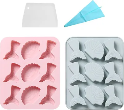 Produktbild von 2 Stück Meerjungfrauenschwanz-Silikonformen Mit 9 Mulden, Meerjungfrauenformen Für Schokolade, Fondant, Kuchendekoration, Cupcake-Topper, Harz, Seife, Süßigkeiten, Rollfondant
