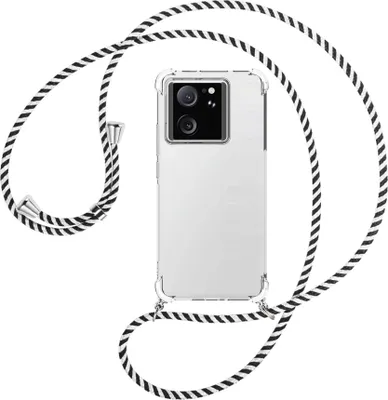 Produktbild von Handykette Backcover-Schutzhülle mit Band (Metall silberfarben) für Xiaomi 13T Pro (6.73'') - schwarz/weiß gestreift