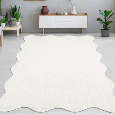 Immagine prodotto di Tappeto design crema soffice a forma di onda moderna dimensioni - 120 x 160 cm