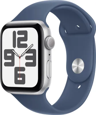 Produktbild von Apple Watch SE (2022) GPS 44mm silber mit Sportarmband M/L Denim