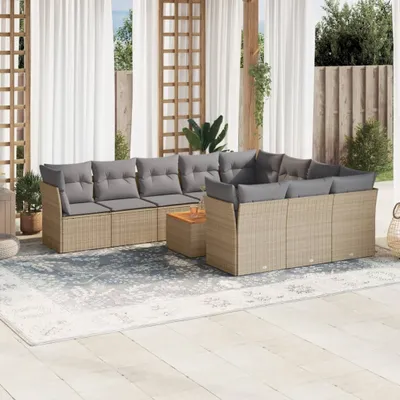 Produktbild von CLORIS 11-tlg. Garten-Sofagarnitur - mit Kissen - Beige Poly Rattan - Gartenmöbelgarnituren LL0000256413