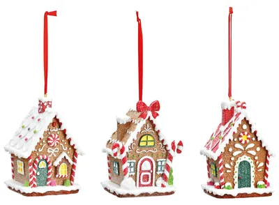 Produktbild von Bunte Lebkuchenhaus Dekohänger 3er-Set aus Polyresin, 6x10x5 cm