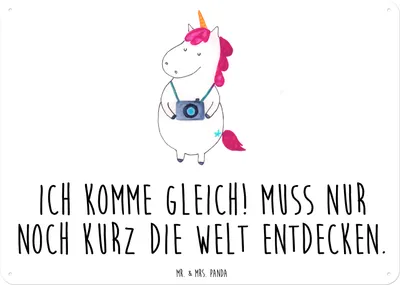 Produktbild von Mr. & Mrs. Panda tafel Einhorn Fotograf DIN A6 - Weiß - Geschenk, Urlaub, Magnetschild, Türschild, Kurztrip, Blechschild, Städtereise, Schild, Unicorn, Wandbild