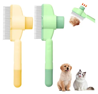 Produktbild von Selbstreinigender Flohkamm für Katzen und Hunde, 2 Stück in Grün und Gelb