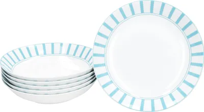 Obrázek produktu pro Sada 6 polévkových talířů 450ml porcelánový talíř hluboké těstoviny pruhované