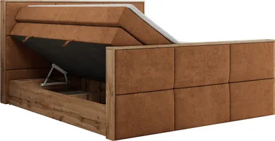 Produktbild von MKS MEBLE Doppelbett, Boxspringbett ALBERO 2 KING DUO mit zwei 7 Härtezonen Multipocket-Matratzen, genähtes Kopfteil und Front, Bettkästen - 200x200 cm - H3 - Orange Struktur