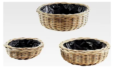 Produktbild von Dekoratives Pflanzschalenset aus Kubu-Rattan im 3er Set - grau
