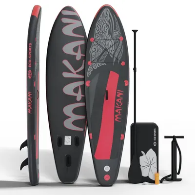 Produktbild von Stand Up Paddle Board MAKANI Schwarz/Rot Allround SUP Komplettset 320 cm Drop-Stitch-Kern bis 120 kg 3 Finnen Tragetasche Anfänger Fortgeschrittene aufblasbar