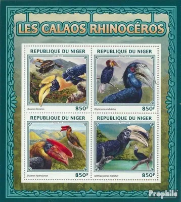 Produktbild von Briefmarken Niger 2016 Mi 4517-4520 Kleinbogen (kompl. Ausg.) postfrisch Nashornvogel