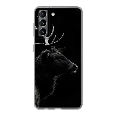 Produktbild von MuchoWow® Handyhülle Schutzhülle Hülle für Samsung Galaxy S21 Hirsch - Schwarz - Porträt - Geweih - Tiere Silikon Softcase Handy Hülle - Softcase