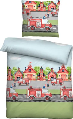 Produktbild von Biberna Feinbiber Bettwäsche, Größe 1x 135x200 cm + 1x 80x80 cm, Feuerwehr