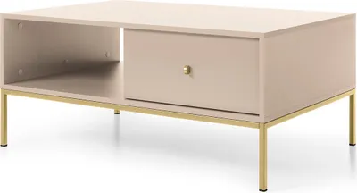 Produktbild von RAVIO Rechteckiger Couchtisch Bari 104x46cm mit zwei Schubladen Kaffeetisch (Beige + Goldene Beine)