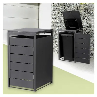 Produktbild von Mülltonnenbox 1er, Verkleidung für 1 Tonne, 240L, 68x80x120 cm, Anthrazit, aus Stahl, wetterfest, mit Klappdeckel/Tür, Aufbewahrungsbox
