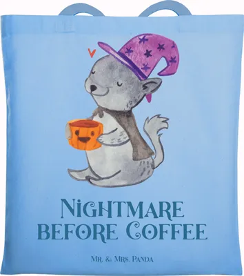 Produktbild von Mr. & Mrs. Panda Beutel Kater Kaffee - Sky Blue - Geschenk, Jutetasche, Einkaufstasche, Dekoration, Tasche, Hexe, Tote Bag, Magie, Schultasche