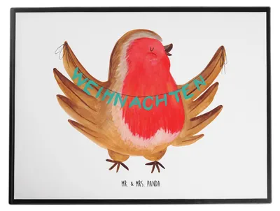 Produktbild von Mr. & Mrs. Panda Schreibunterlage Rotkehlchen Weihnachten - Weiß - Geschenk, Frohe, Weihnachtsgruß, arbeitsmatte, Weihnachtsmotiv, schreibtischunterlagen, Vogel, Winter