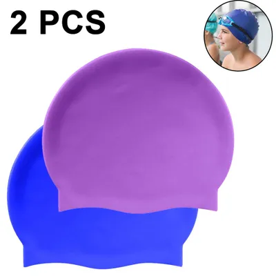 Obrázek produktu pro Plavecká čepice, silikonová, pro dlouhé vlasy, vodotěsná, chrání uši, odolná proti chloru, ergonomický design, 2 kusy