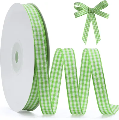 Productafbeelding van Vichy lint groen 10 mm x 22 m - Groen en wit geruit lint voor kerstcadeauverpakking - Knutselen