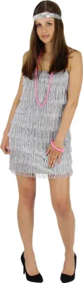 Produktbild von 20er Jahre Damen Kleid Charleston Kostüm Fransen silber, Größe:XL