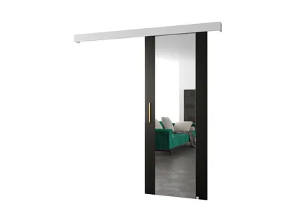 Obrázok produktu pre MOB, Posuvné dvere - 90 cm - Sharlene II (čierna matná + biela matná + zlatá) (so zrkadlom)