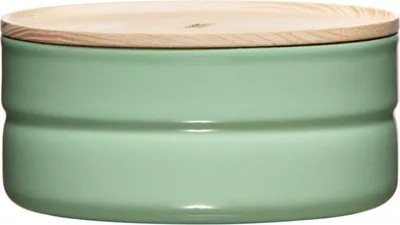Produktbild von Riess Emaille Vorratsdose mit Eschenholzdeckel Ø13cm 0,5L Green Emaille