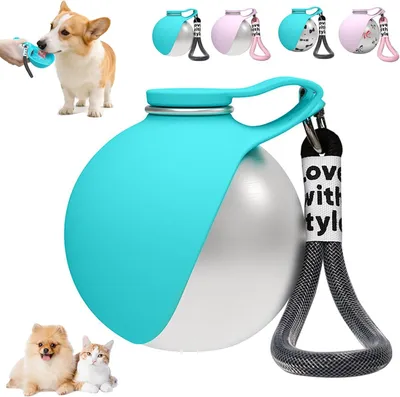 Imagen del producto de Botella para perros, 285 ml, de acero inoxidable, con cuenco de silicona plegable, a prueba de fugas, ideal para llevar de viaje