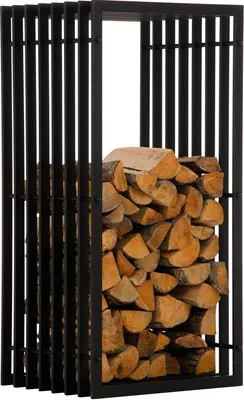 Produktbild von DELUKE® Kaminholzregal Metall PREMIUM - Innen und Aussen, Schwarz | Brennholzregal innen Kaminholzständer Kaminholzhalter Feuerholzregal Aussen Holz stapeln Terrasse, 40x50x100cm