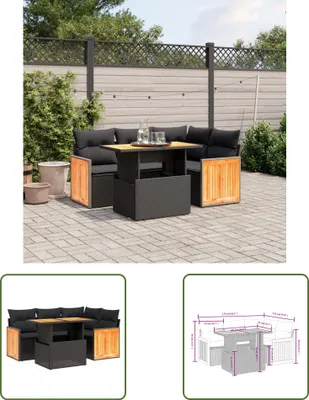 Produktbild von The Living Store 5-tlg. Garten-Sofagarnitur mit Kissen Schwarz Poly Rattan