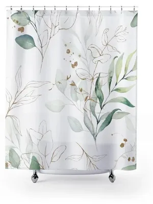Produktbild von Duschvorhang mit Eukalyptusblattmuster, 120 x 180 cm – wasserdicht, schimmelresistent, waschbar, mit 8 Haken