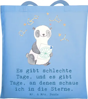 Produktbild von Mr. & Mrs. Panda Jutetasche Panda Astrologie - Sky Blue - Geschenk, Tasche, Beutel, Sternbilder, Schultasche, baumwoll shopper, Shopping, Horoskop, Tote Bag