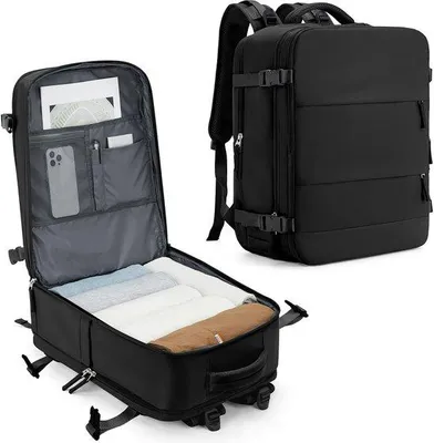 Image de Sac à dos cabine 45 x 36 x 20 cm avec poche pour ordinateur portable, noir, pour hommes et femmes