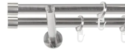 Produktbild von SN Deco Gardinenstange Brest, 19 mm, 2-läufig, Stahl, Komplett-Set mit Ringen, Auflageträger, 180 cm, edelstahl optik