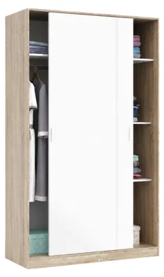 Produktbild von Garderobe Dnocer, Schlafzimmer Kleiderschrank mit 2 Schiebetüren, Schrank mit 3 Einlegeböden und Kleiderstange, 120x50h200 cm, Eiche und Weiß