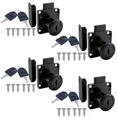 Produktbild von Möbelschloss Schrankschloss Schubladenschloss - 40 x 40 mm - 4 Stück mit Schlüssel - Schwarz