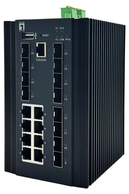 Produktbild von LevelOne 20-Port L2+ Managed Gigabit Industrieswitch, 8x 1GbE RJ45, 8x 1GbE SFP, 4x 1/2.5GbE SFP, DIN-Schiene, -40°C bis 80°C