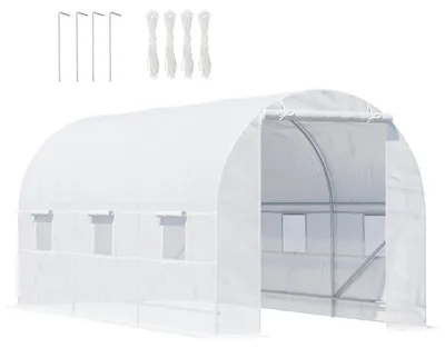 Image de Tunnel de culture en film plastique pour jardin - Serre tunnel - 4,5 x 2 x 2 mètres - Film en polyéthylène (PE) - Structure métallique - Couleur vert armée