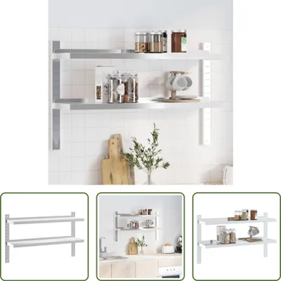 Image de The Living Store Étagère murale avec 2 étagères 100x23,5x60 cm Argenté Acier inoxydable